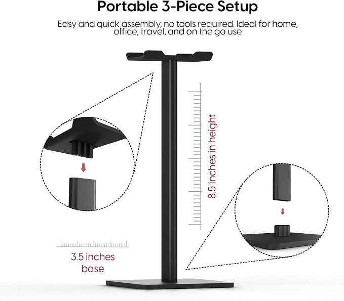TalkWorks Headphone Stand Holder-Desktop Headset Stand Organizer and Tabletop Space Saver for Home, Office and Gaming Room - Sleek Design, Easy Assembly and Durable Non-Slip Base,Black