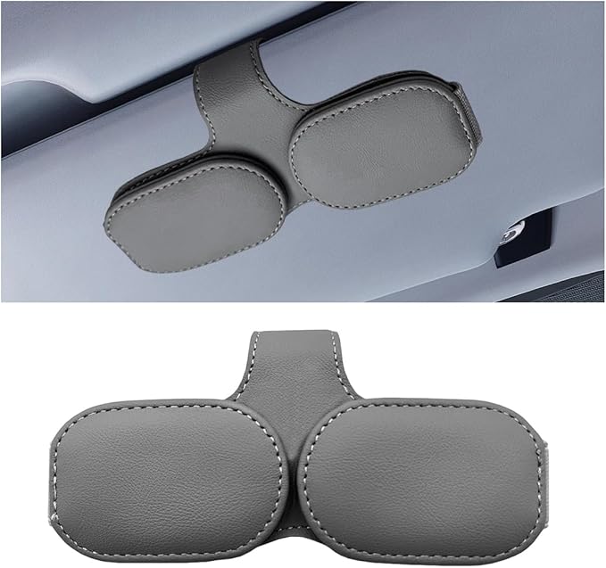 smilfuy Magnetic Leather Sunglasses Holder for Car Visor Clip, Car Sun Visor Ticket Card Clip Double Clip, Auto Glasses Eyeglass Hanger Clip, Eyeglasses Mount Interior Car Accessories (Grey)