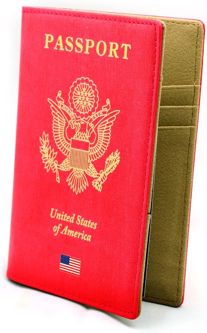 Leather Passport and Credit Card Holder RFID Blocking Bifold Travel Wallet … (USA_PINK)