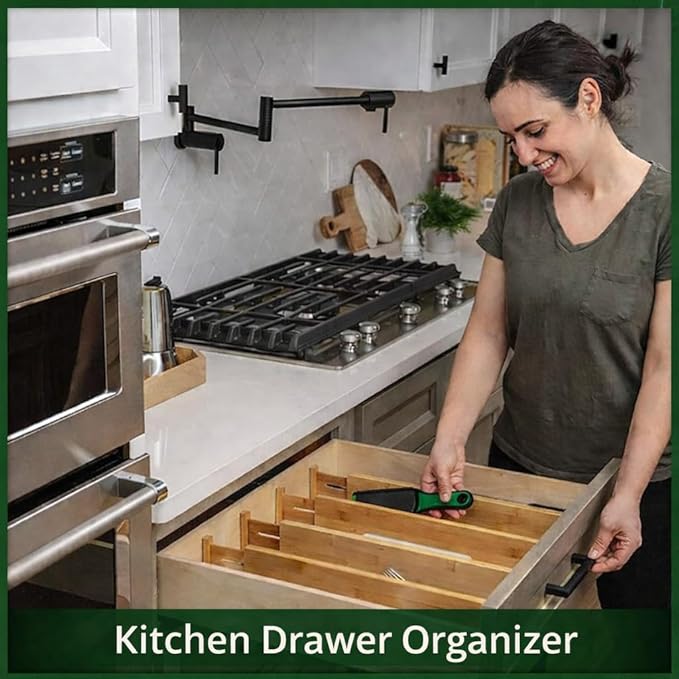 6 Pack Bamboo Drawer Dividers Adjustable ??Expandable Drawer Dividers for Kitchen Drawer Organizer, Dresser Drawer Dividers, Drawer Dividers for Clothes, Wooden Drawer Organizer for Kitchen & Cabinet