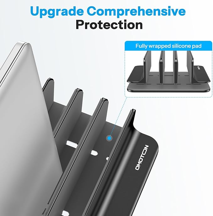 OMOTON Vertical Laptop Stand [Updated 3-Slots Version], Desktop Aluminum Mac Book Stand with Adjustable Dock Size, Fits All Mac Book, Surface, Chrome Book and Gaming Laptops (Up to 17.3 inch), Black