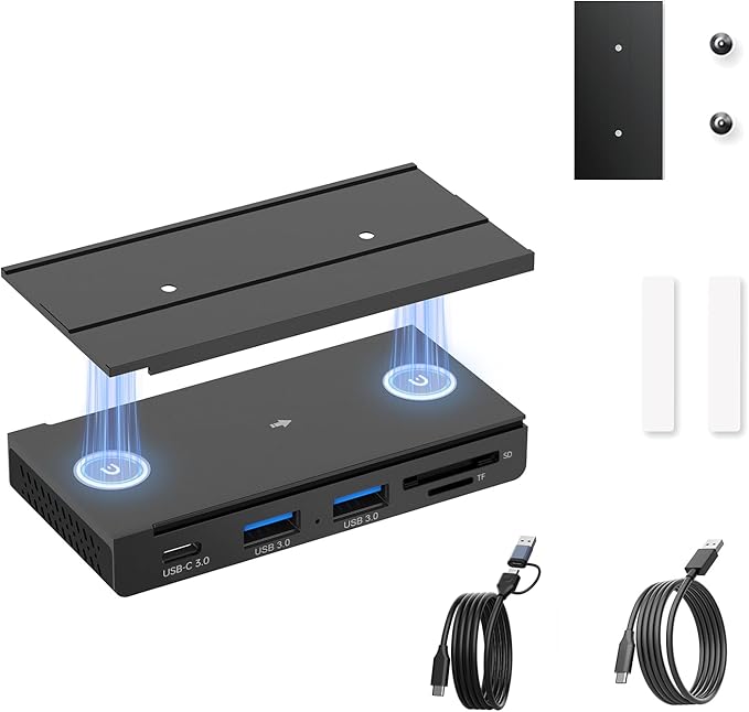 EJAY 5-in-1 Magnetic USB 3.0 Hub with SD/TF Card Reader, 2 USB-A + 1 USB-C Ports, Includes 2 Packs Sliding Rail, Screws & Sticky Pads for MacBook Laptop PC