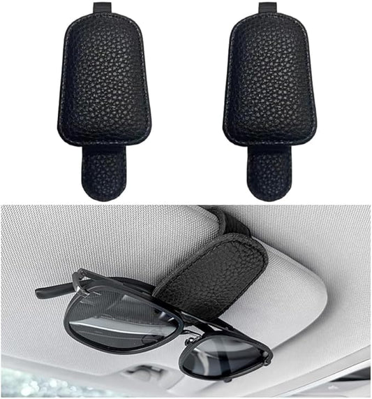 zipelo Sunglasses Holders for Car Sun Visor, 2PCS Magnetic Leather Vehicle Glasses Hanger Clip for Ticket Card, Auto Interior Eyeglass Organizer Accessories, Universal for SUV Sedan Truck (Black)