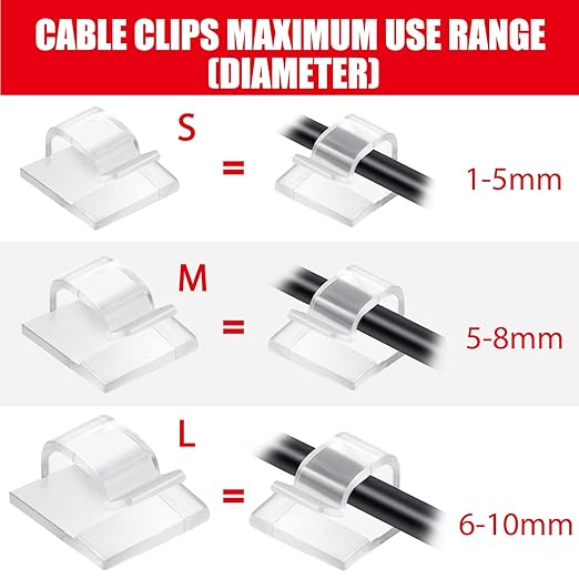 Blulu 100 Pcs Adhesive Cable Wire Clips, Outdoor Light Clips, Cord Management Wire Organizer Cord Holder for Holiday String Lights, Under Desk, Car, Wall, TV PC Ethernet Cable(Small,Clear)