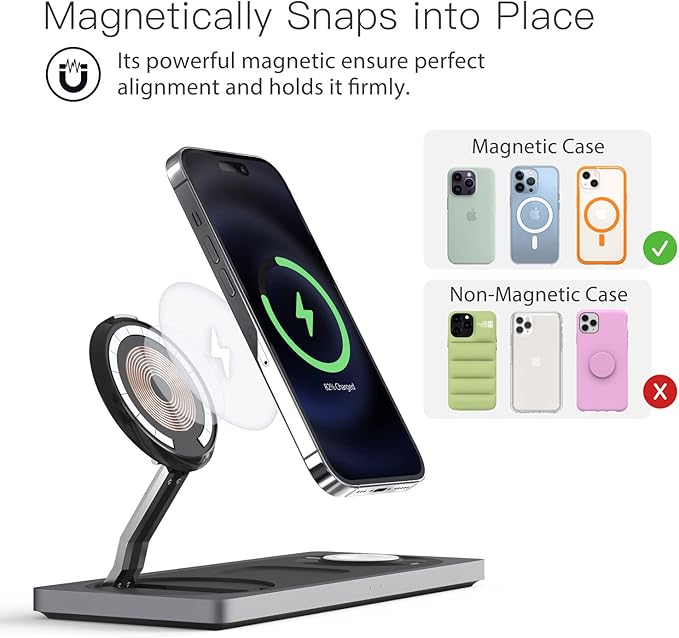 3-in-1 Charging Station for Apple Devices: Used for iPhone and Watch Charging Station with Magsafe Charger Stand, Wireless Charger for iPhone 17 Air 16 15 14 13 Series, Apple Watch Ultra, AirPods Pro
