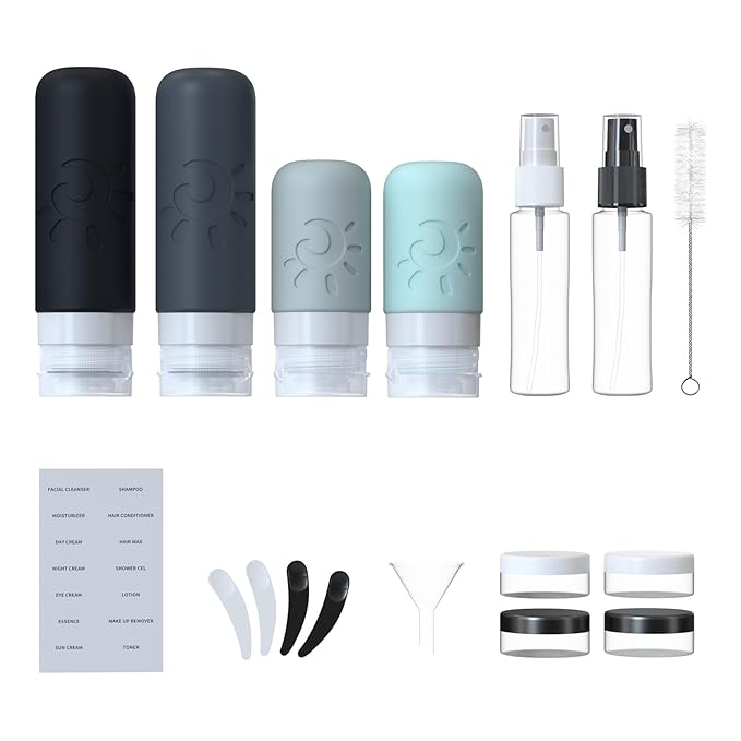 Zafit 18 Pack travel Bottles for Toiletries, TSA Approved Silicone Travel Containers Leak Proof Refillable Travel Accessories for Shampoo Conditioner Lotion Body Wash(Multicolored A)