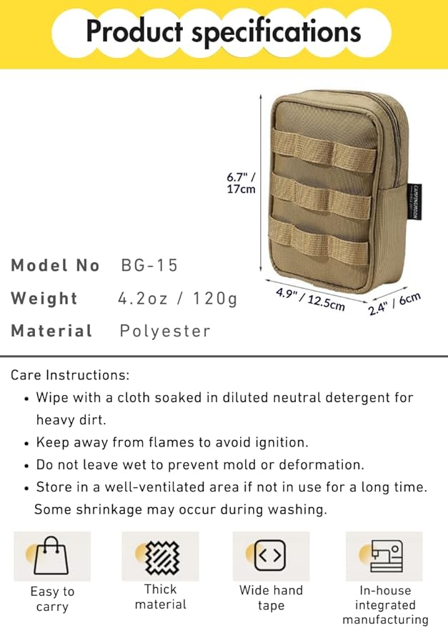 CAMPINGMOON Tactical MOLLE Pouch Compact EDC Organizer Bag Webbing Structured Utility Gear Pouch Belt Camping Hiking Outdoor