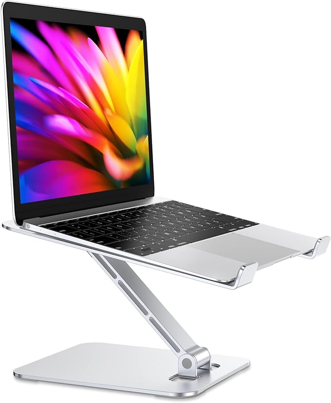 RIWUCT Foldable Laptop Stand, Height Adjustable Ergonomic Computer Stand for Desk Lecterns Riser, Aluminum Portable Laptop Riser Holder Notebook Mount Compatible with MacBook Pro Air, HP, Dell 10-16"