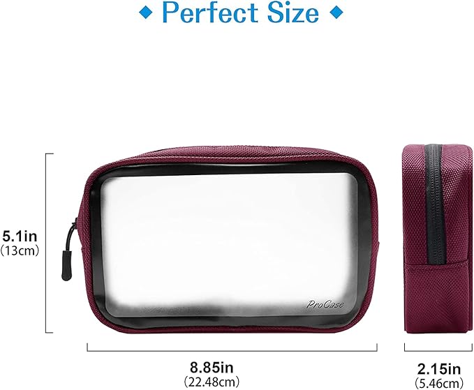 ProCase TSA Approved Travel Toiletry Bag Pouch, Matte Clear Travel Organizer Airport Carry-On Checkpoint Airline Compliant Storage Bag -2 Packs, Navy/Red