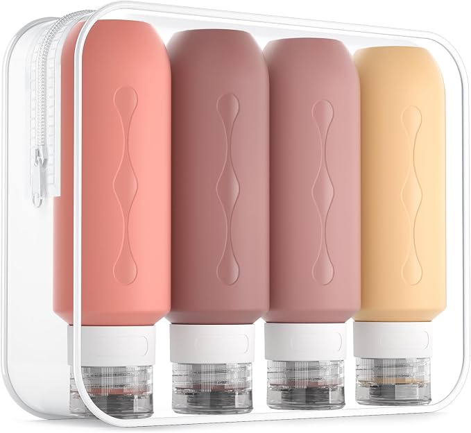 Gemice Travel Bottles for Toiletries, Tsa Approved Travel 6oz Size Containers with Clear Bag, BPA Free Leak Proof Travel Tubs Refillable Liquid Travel Accessories for Cometic Shampoo Lotion