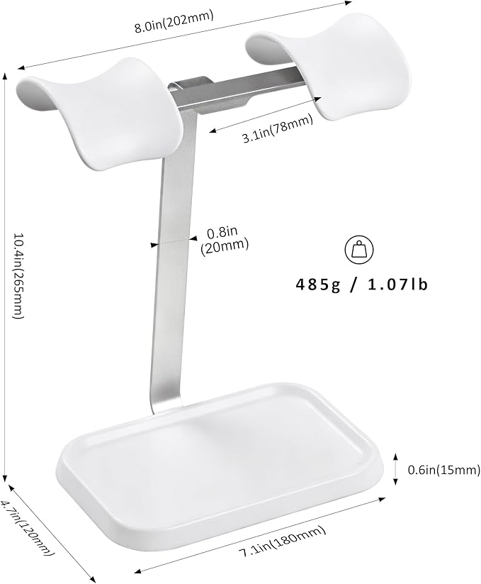 Dual Headphone Stand, Double Balanced Headset Stand with Storage Tray, Heavy Base Gaming Headset Holder for Desk (White)
