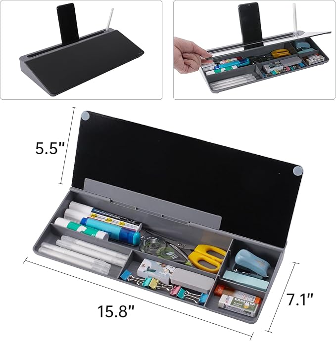 TSJ OFFICE Desktop Whiteboard Dry-Erase-Board - Computer Keyboard Stand White Board Surface Pad with Drawer, Desk Organizers with Accessories for Office, Home, School Supplies - Black＆Grey