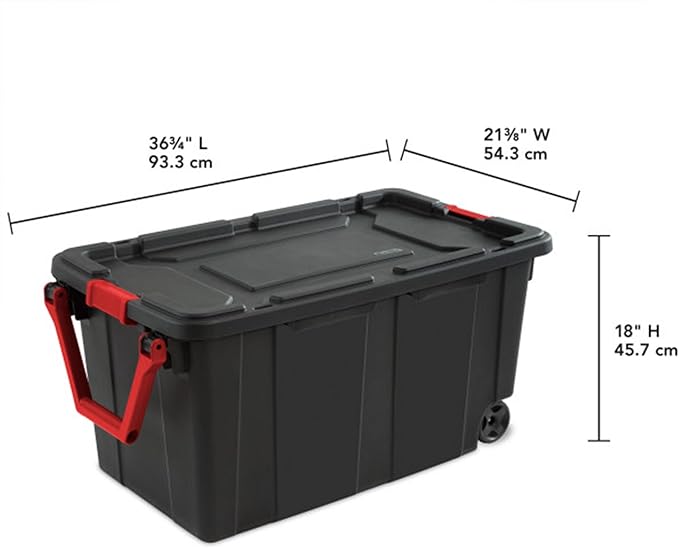 Sterilite 4-Pack Industrial Tote, Heavy-Duty Storage Bins w/Lids and Wheels, 40 Gallon - Stackable Organizing Containers for Home, Garage, Office, and Basement