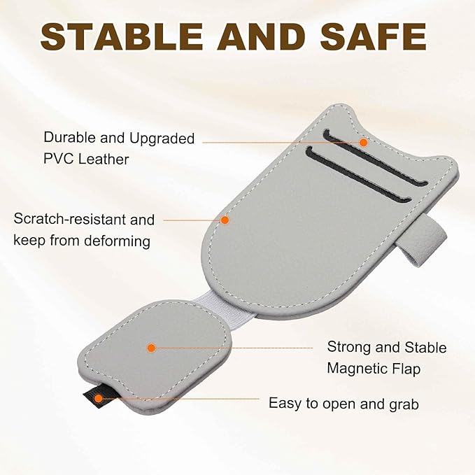HARFINGTON 1 Pcs Sunglass Holder for Car Magnetic Leather Glasses Holder Universal Visor Sunglasses Clip Car Accessories Interior for Glasses Ticket Cards,Gray