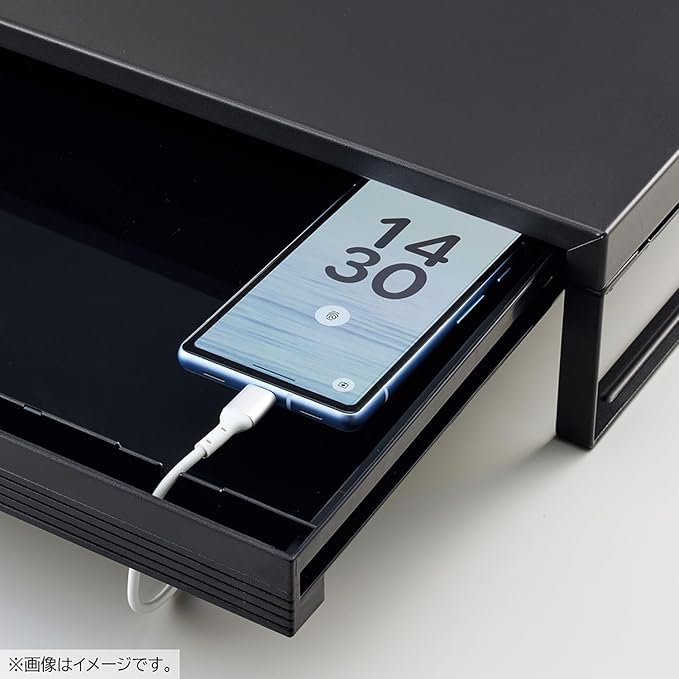 Lihit Lab A7338-124 Computer Stand, Monitor Stand, Desktop Stand, Width 23.2 inches (590 mm), With Drawer, Matte Black