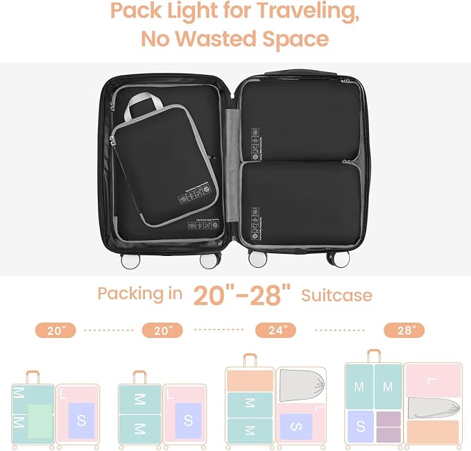 Cambond Compression Packing Cubes for Travel - Lightweight Expandable Travel Bags Luggage Organizers Travel Essentials Compression Cubes for Travel Space Saver for Carry on Suitcases Organizer