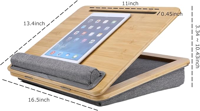 SUMISKY Adjustable Lap Desk-Portable Laptop Stand with Cushion, Bamboo Platform with Phone Holder, Wrist Pad Fits up to 15.6 Inch Laptops