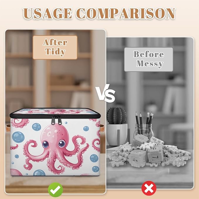 Octopus Storage Basket for Bedroom Kitchen Bathroom Storage Bins with Lids Collapsible Toy Cube Storage Organizer for Kid Teen Women Men