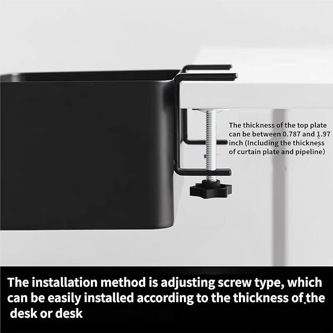 No Drill Desk Side Storage,Hanging Organizer,Clamp on Table Basket,Minimalist,Metal material,To Store Office Accessories, Gaming Devices,Storage for Office & Home,Black