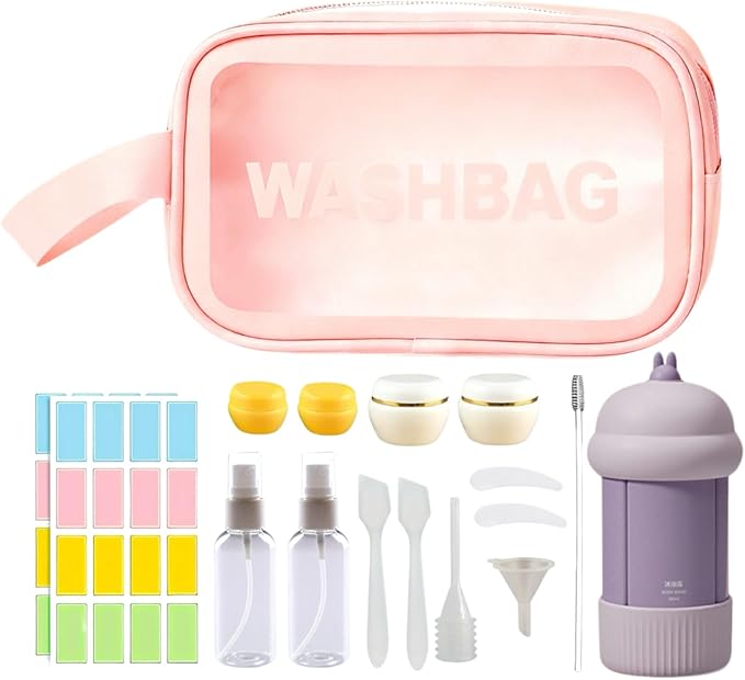 Travel Cosmetic Case Toiletry Bag with Zipper Refillable 4-in-1 Silicone Kit Toiletry Bottles、Squeeze Toiletry Bottles Leakproof Accessories for Toiletries Shampoo Lotion Body Wash (BPA Free)