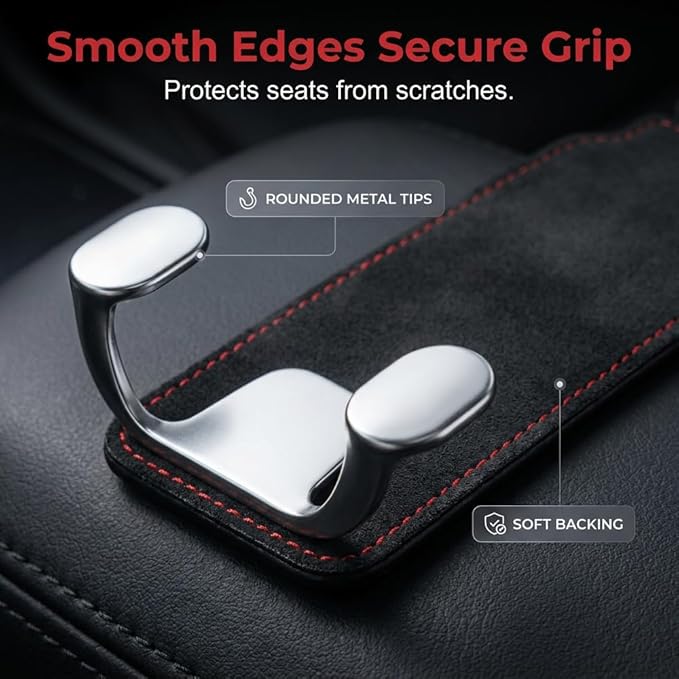 Car Purse Hook, Leather Headrest Hooks for Car, Heavy Duty Car Hooks, Universal Purse Holder for Car Seat, Vehicle Organizer Hanger for Handbag Grocery Bag Backpack Coat (Grey-1set)