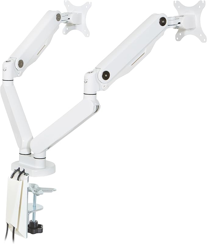 Office Star Ascend II Double Monitor Arms with Dual USB 3.0 Ports, 3-Point Rotation and VESA Mounting Bracket for 17-inch to 30-inch Monitors, White