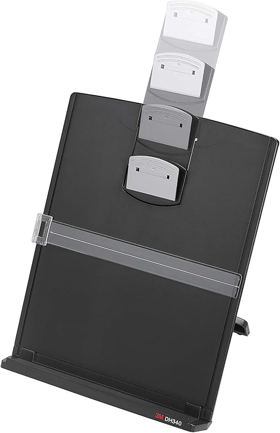 3M Desktop Document Holder with Adjustable Clip, Holds Letter, Legal and A4 Documents, Bottom Ledge Has Lip to Keep up to 150 Sheets Securely in Place, Folds Flat for Storage, Black (DH340MB) (6)