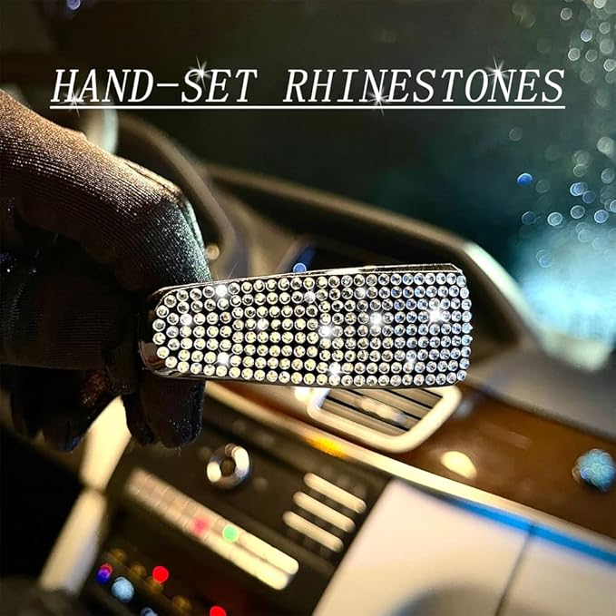 Set of 2 Bling Rhinestone Car Sun Visor Glasses Holders with Anti-Scratch Sponge,Car Decoration for Women Girls,Ticket Card Clip Visor Organizer,Universal Rhinestone Auto Accessories (Silver-2pcs)