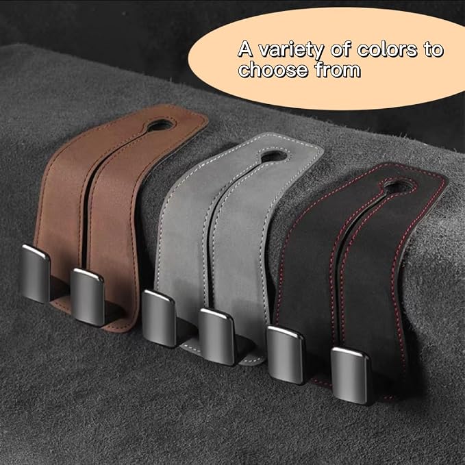 Car Seat Headrest Hooks – Premium Microfiber Leather and Alloy Hangers for Handbags, Purses Coats Groceries Umbrellas Heavy Duty Hook Holds Up to 45 lbs Keep Your Car Clean and Organized (Black)