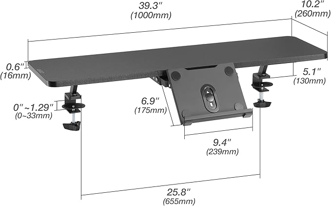 AVLT Clamp Desk Shelf Dual 32" Monitor Clamp-On Monitor Riser With Slide Out Holder For Convertible Laptop Tablet Smartphone (Black) - Floating Monitor Stand (Shelf Only)