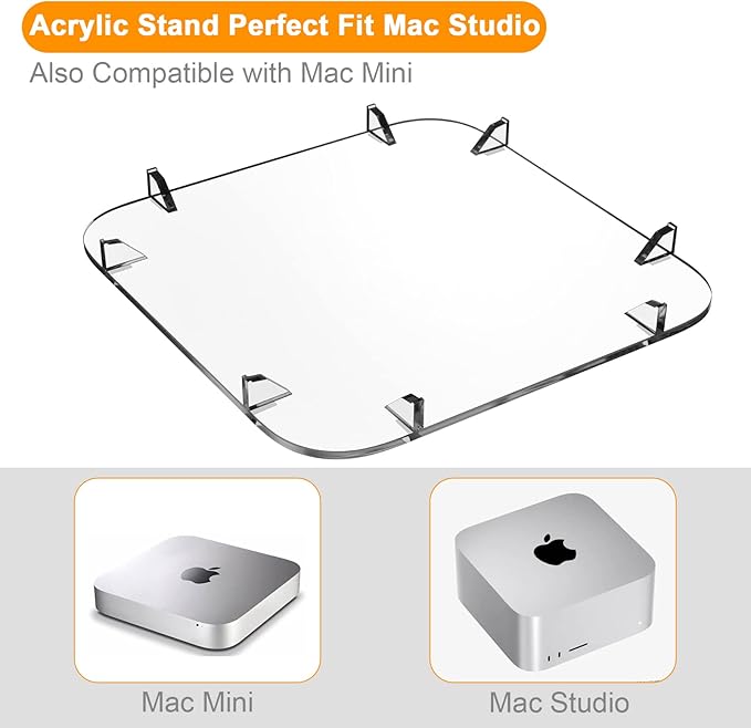 Acrylic Desktop Stand for Mac Studio M4/M2/M1 Max, M3/M2/M1 Ultra - Mac Studio Stand Holder Compatible with Mac Studio and for Mac mini M1/M2/M2 Pro, Clear