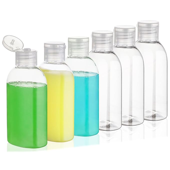 Travel Bottles for Toiletries 6 Pack 3.4oz/100ml TSA Approved Shampoo and Conditioner Bottles Leak-proof Squeezable Travel Size Containers Refillable Empty Plastic Squeeze Bottle (Clear)