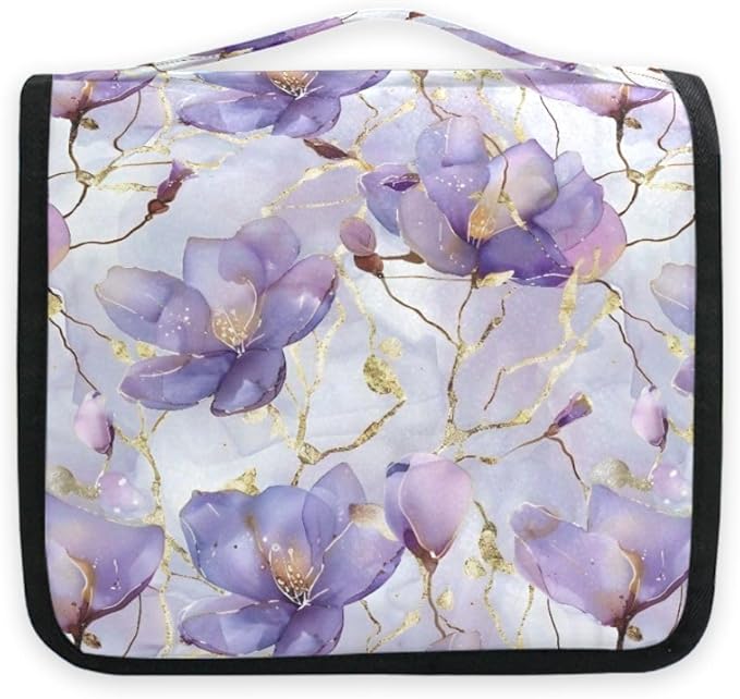 senya Hanging Travel Toiletry Bag Kit Boys Makeup Case Cosmetics Organizer for Men Women (Delicate Abstract Flowers)