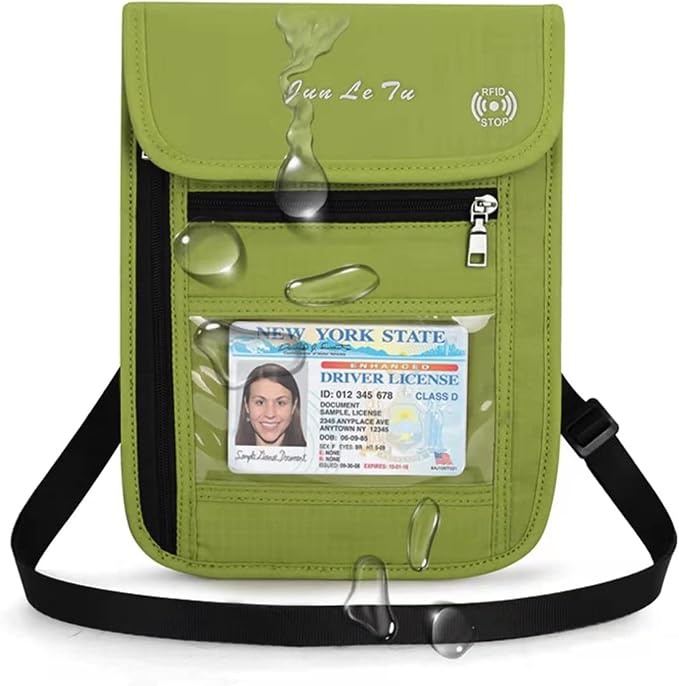Passport Holder for Travel, RFID Passport Wallet with Visual Window Design, Multifunctional Document Organizer, Waterproof Travel Pouch Neck Wallet for Men and Women, Green