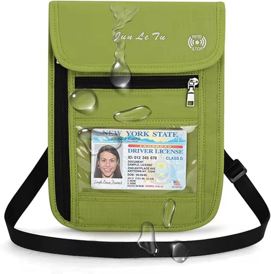 Passport Holder for Travel, RFID Passport Wallet with Visual Window Design, Multifunctional Document Organizer, Waterproof Travel Pouch Neck Wallet for Men and Women, Green