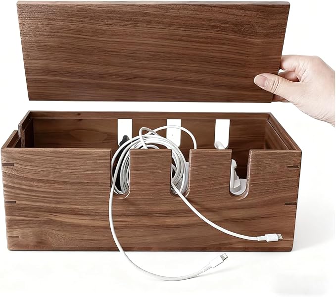 Cable Management Box-Large Cable Box and Cord Organizer Box for Power Line-Wooden Cable Box Organizer and Cord Hider Box-Wire Management Box and Hide Cords Desk