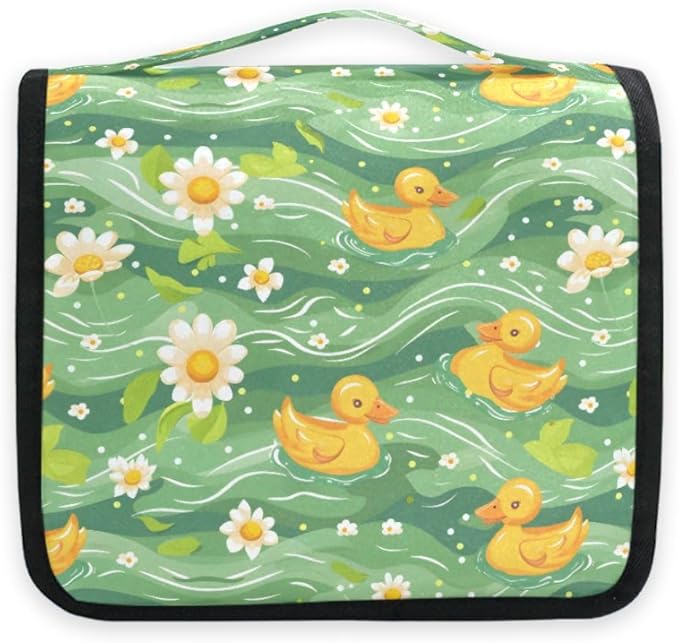 Hanging Travel Toiletry Bag Little Ducks Daisy Flower Kit Makeup Case Cosmetics Organizer for Men Women