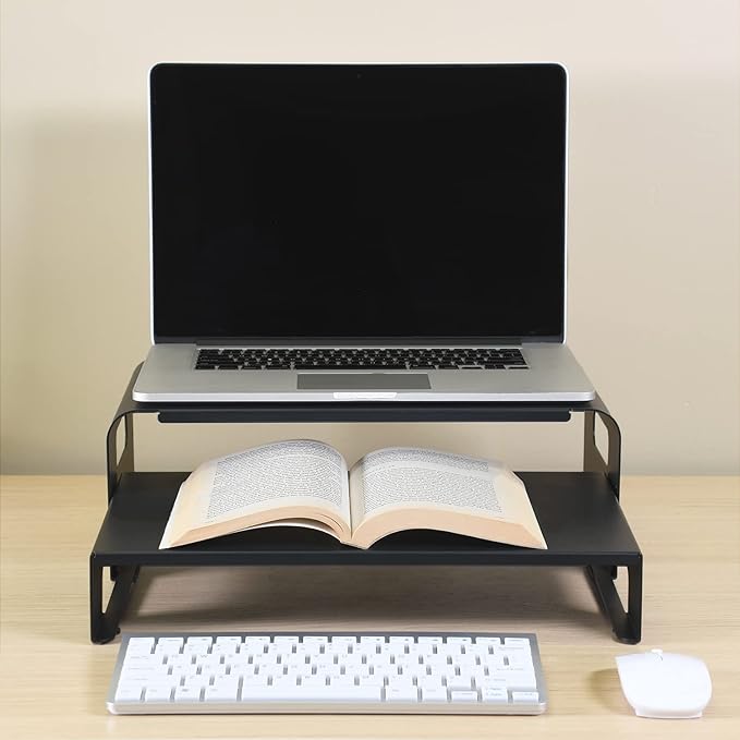 AEONS Versatile 2-Piece Monitor Stand Riser Desk Organizer, Ergonomic 2-Tier Computer iMac Display Holder Laptop Stand Printer Storage Shelf Cable Management.