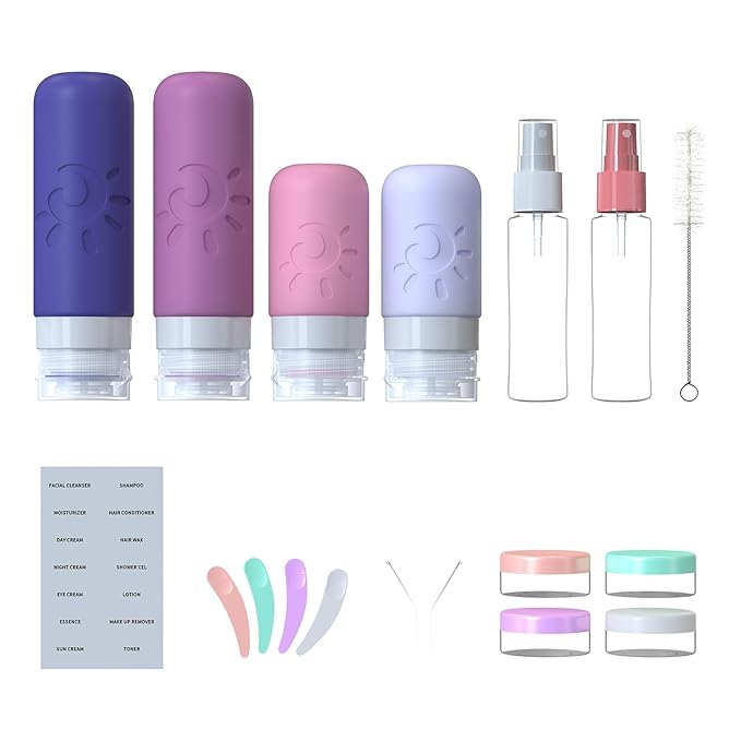 Zafit 18 Pack travel Bottles for Toiletries, TSA Approved Silicone Travel Containers Leak Proof Refillable Travel Accessories for Shampoo Conditioner Lotion Body Wash(Multicolored I)