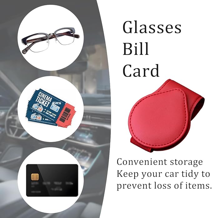 Mandark Magnetic Sunglass Holder for Car Visor, Leather Vehicle Eyeglass Hanger Clip, Automotive Interior Ticket Card Glasses Organizer Clamp Accessories, Universal for SUV, Sedan, Truck(Red)