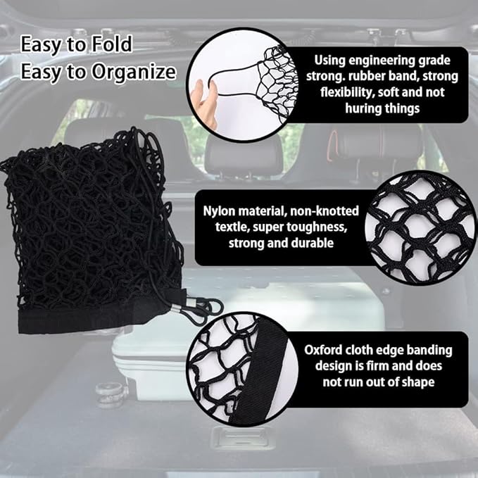 zxbaers Car Rear Cargo Net (35.4"x15.8"), Envelope Style Elastic Trunk Net Organizer Heavy Duty Stretchable Nylon Storage Net Mesh with Hooks for Car, SUV, Vehicle