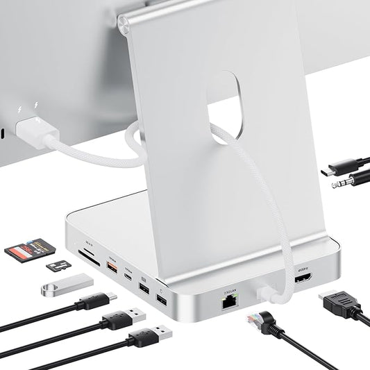 Upgraded 11 in 1 USB C Hub for iMac 24 inch USB Hub 2021 2023 2024 Support M.2 SSD (NOT Included), iMac Hub M1 M3 M4 Accessories, 4K HDMI, 2.5G Ethernet, 5 USB A/C Max 10Gbps, SD/TF - Silver