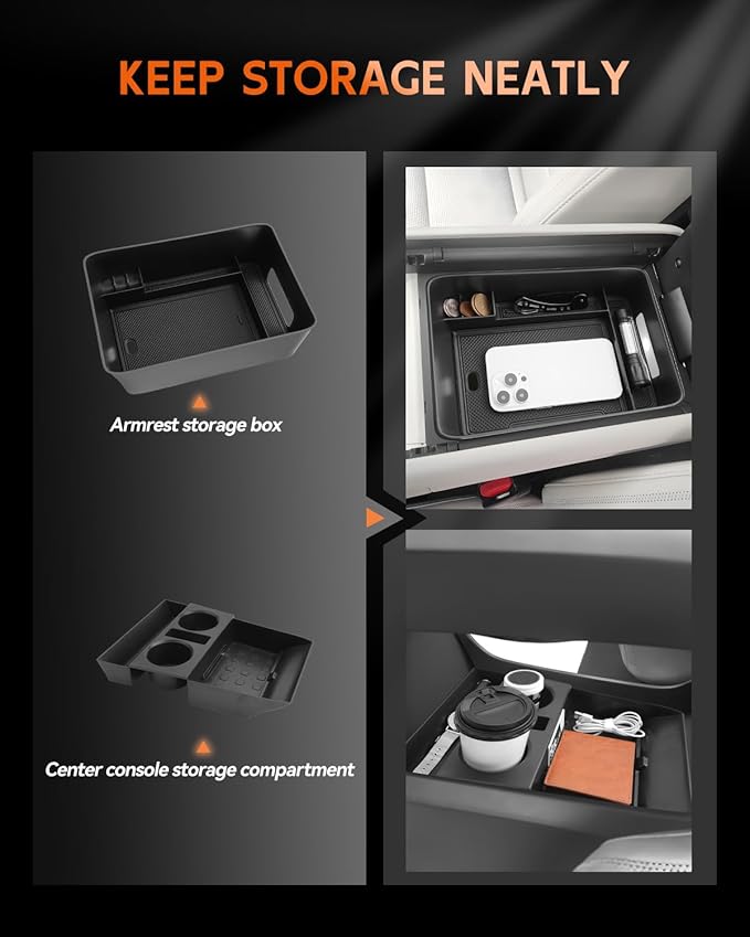 CDEFG 2PCS for 2024 2025 2026 Hyundai Santa Fe Lower Console Cup Holder Tray & Armrest Storage Center Console Organizer Accessories