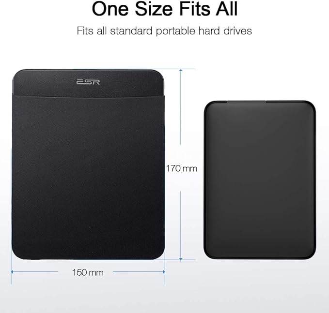 ESR Portable External Hard Drive Carrying Case, Pouch Holder for Computer Accessories, Sleeve Storage Organizer for Battery Pack, Wireless Mouse, Cables, and Earphones - Black