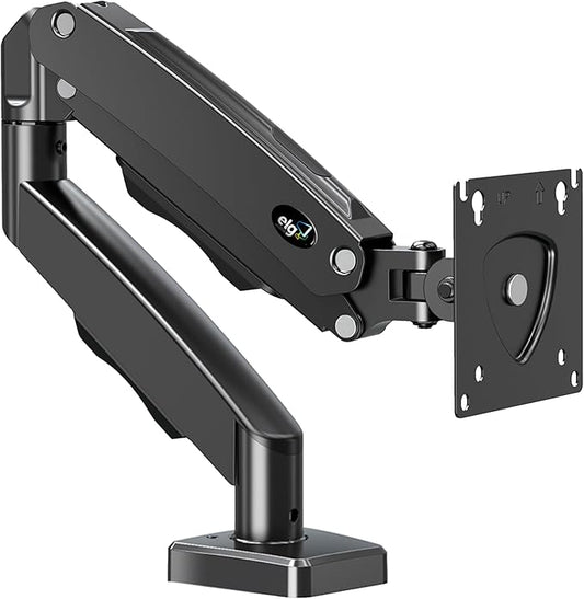 ELG Full Motion Gas Spring Single Monitor Desk Mount with Swivel, Tilt & Rotation for 17-35" Screens 4.4-19.8 lbs, C-Clamp & Grommet, VESA 75x75mm to 100x100mm, Black