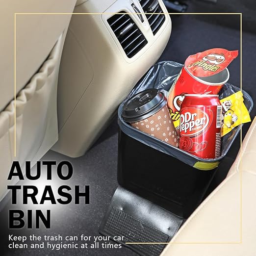 Car Trash Can with Stability Wings – Leakproof Portable Garbage Bin for Fabric & Rubber Mats – Compact Durable Plastic Auto Organizer for Cars, SUVs, Trucks (Black, Large)