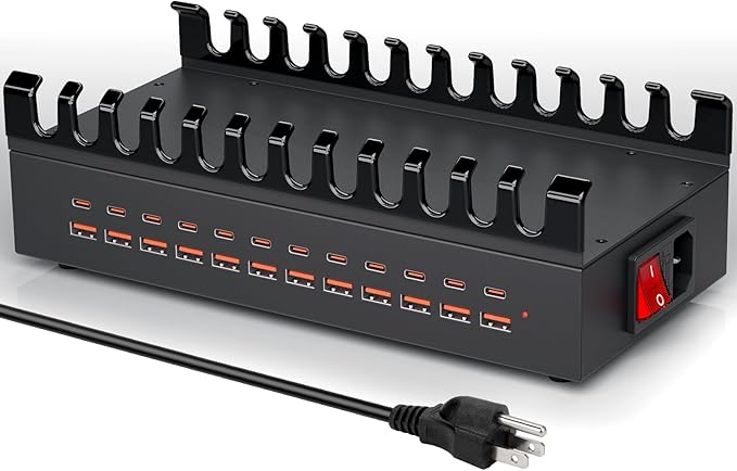 300W USB Charging Station for Multiple Devices, 24 Port USB C Fast Charging Station, Multi Device Charger Station Organizer Compatible with Tablet, Laptop, Cellphone, iPhone, iPad (300, Watts)