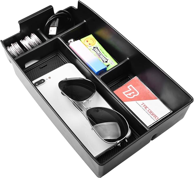 TACORBO Center Console Organizer Compatible with Ford Escape 2020-2025 2026 and 2021-2024 2025 2026 Bronco Sport Accessories, CX430 4-Door Insert Tray, Armrest Secondary Storage Box, Black Trim