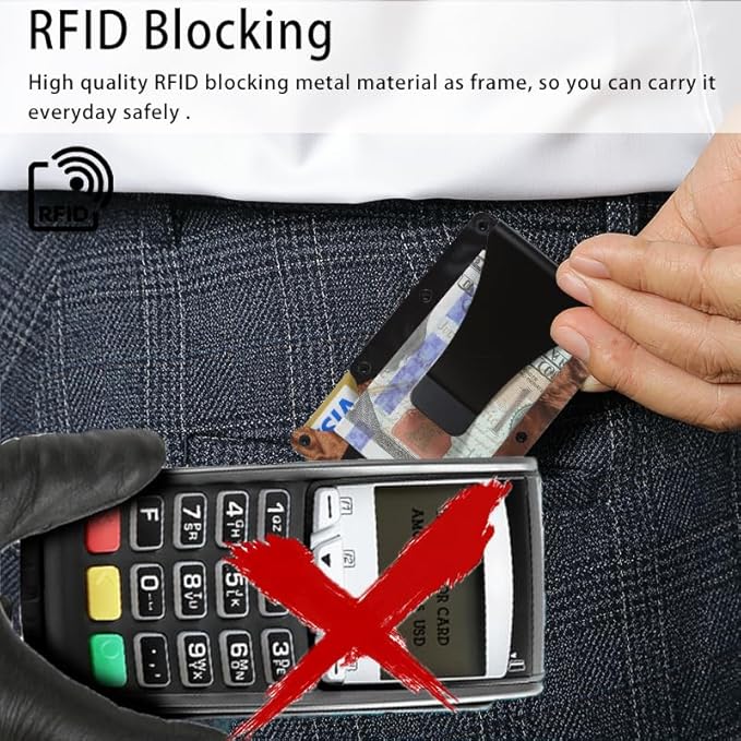 Slim Wallet for Men,RFID Blocking Minimalist Metal Wallet, Money Clip/Cash Holder, Front Pocket Aluminum Credit Card Holder, Ideal Gift for Men,Resin Black Wood