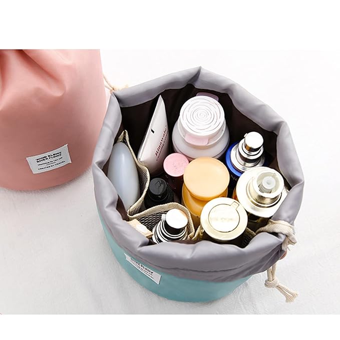 INVODA Drawstring Cosmetic Bag 2PCS Travel Makeup Bag for Women Toiletry Bag Portable Drawstring Make up Organizer Bag for Travel (Green+Blue)